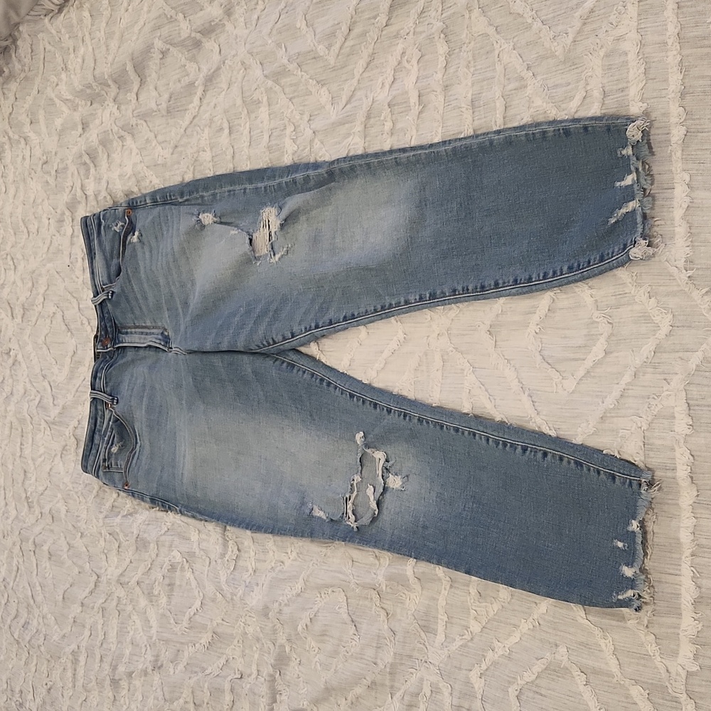 Light wash, distressed high rise super skinny ankle Abercrombie&Fitch jeans sz14